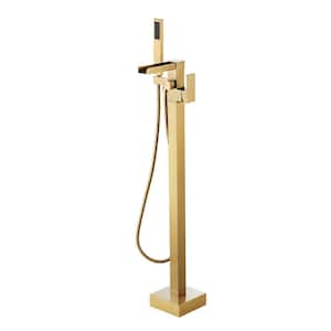 Single-Handle Roman Claw Foot Freestanding Tub Faucet Bathtub Filler with Hand Shower in Brushed Gold