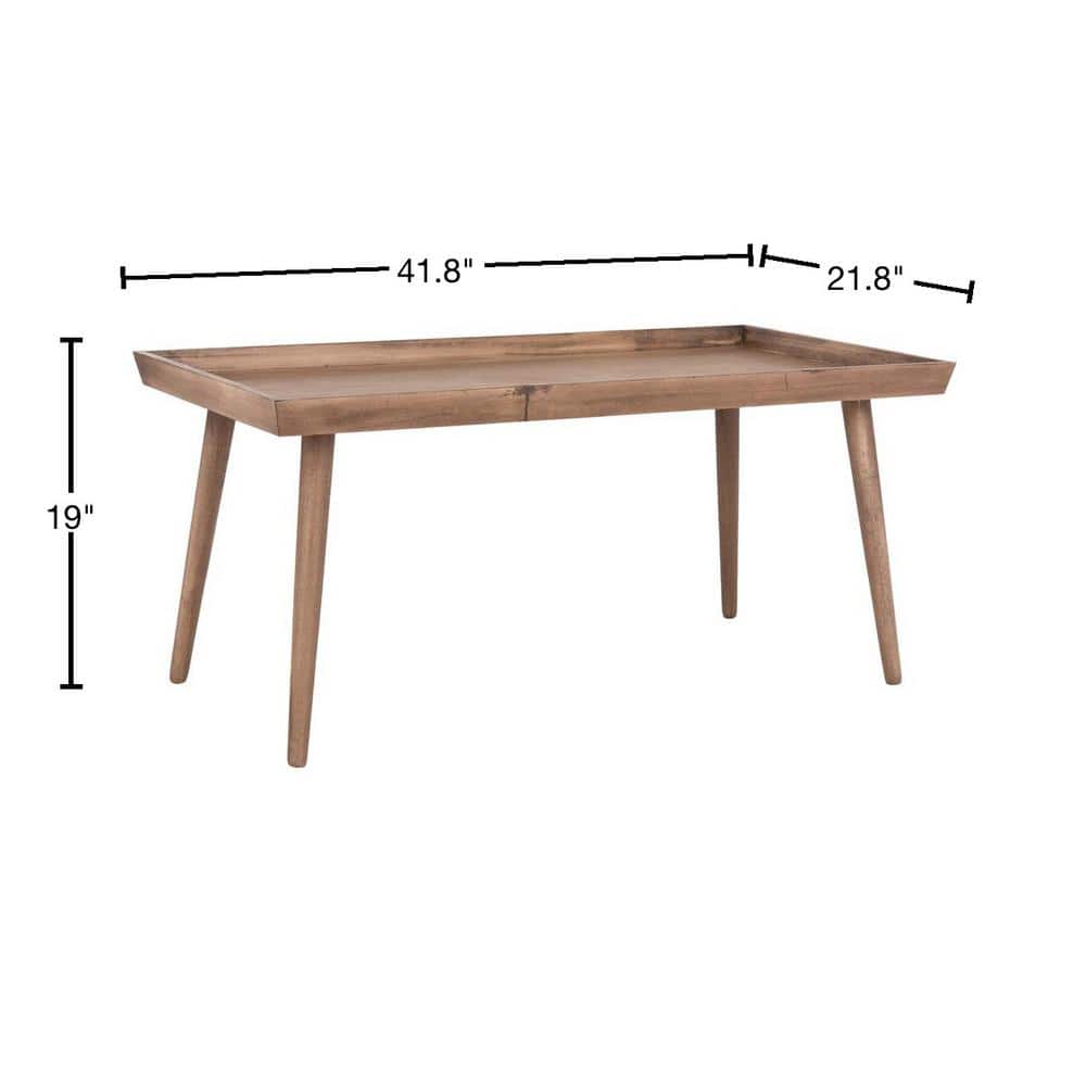 Transitional Desert Brown Pine Wood Rectangular Coffee Table with Tray