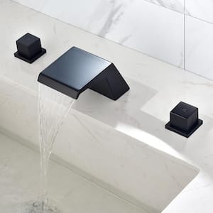 Water Saving Design Double Handles 8 in. Center Bathroom Faucet Waterfall Widespread Bathroom Faucet in Matte Black