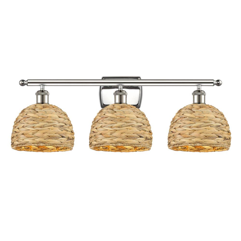 Woven Rattan 28 in. 3-Light Polished Nickel Vanity Light with Rattan Shade price history on PriceWatchPro