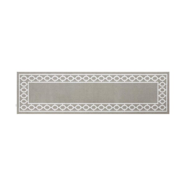 Machine Washable Non-Skid Light Gray/White  2.2 ft. x 6 ft. All Loop Tufted Area Rug