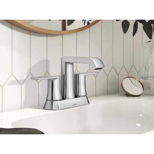 Genta 4 in. Centerset Double-Handle Bathroom Faucet with Drain Kit Included in Chrome
