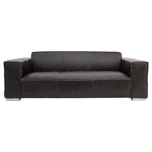 Donovan 85 in. Black Leather 3 Seats Sofa with no Additional Features