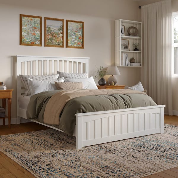 AFI Becket White Solid Wood Frame Queen Low Profile Platform Bed with Matching Footboard
