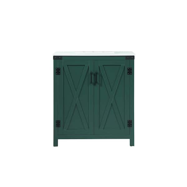Unbranded Timeless Home 19 in. W x 30 in. D x 34 in. H Bath Vanity in Green with Ivory White Engineered Stone Top
