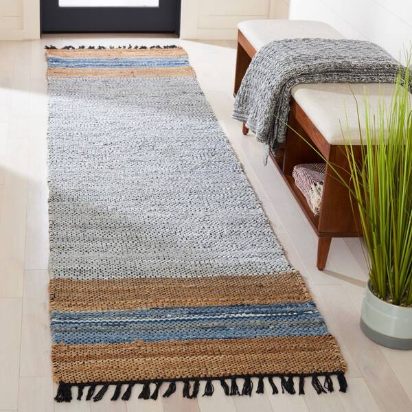 Vintage Leather 2 ft. x 8 ft. Gray/Natural Border Solid Color Runner Rug