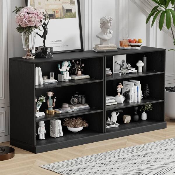 Lirago 62 in. Tall Black Wood 4-Shelf Standard Bookcase with