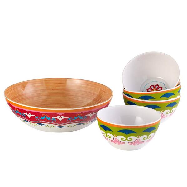 Over and Back 3.15 in. H 144 oz. Large Bowl and 3.125 in. H 37 oz. Small Bowl Multicolor Melamine Serveware (Set of 5)