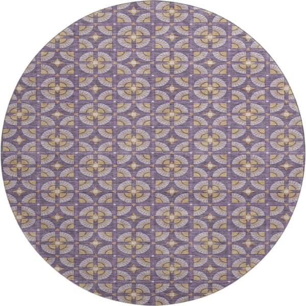 Mayfield Premium Machine Washable Abstract AMF2552 Purple 8 ft. x 8 ft. Round Rug