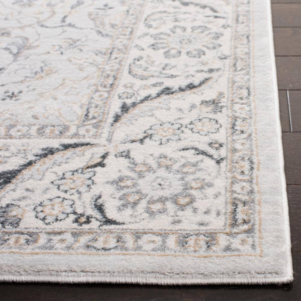 Light Grey and Cream Synthetic Floral Area Rug, 5'3" x 7'6"