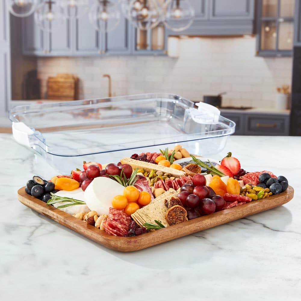 Rectangular White Plastic Charcuterie Board with Lid