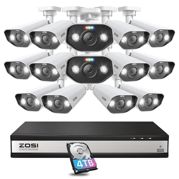 ZOSI 4K 16-Channel 8MP PoE 4TB NVR Security Camera System with 14 Wired 8MP Spotlight IP Cameras, Smart AI Human/Car Detect