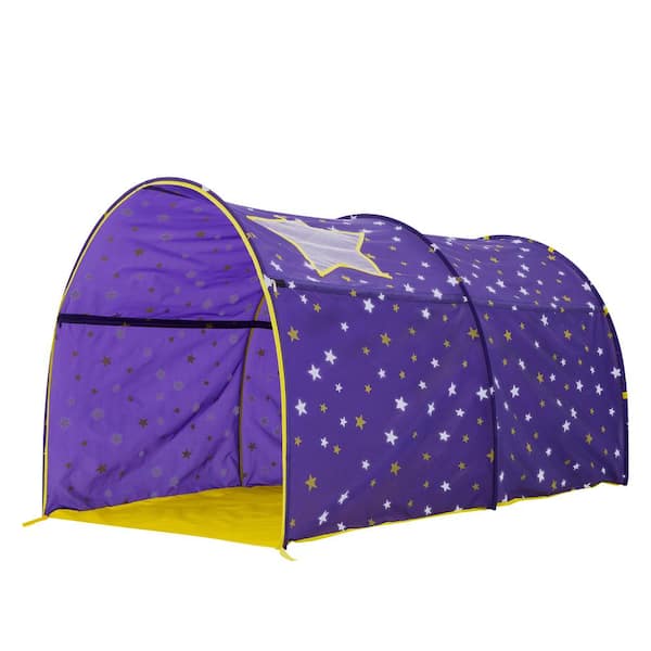 Indoor Pop Up Portable Frame Polyester Starlight Bed Canopy Kids Play Tent Twin Curtains Glow in The Dark Stars Purple