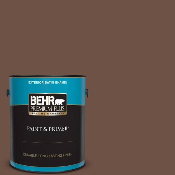 BEHR PREMIUM PLUS 1 gal. #PMD-108 Double Chocolate Satin Enamel Exterior Paint & Primer