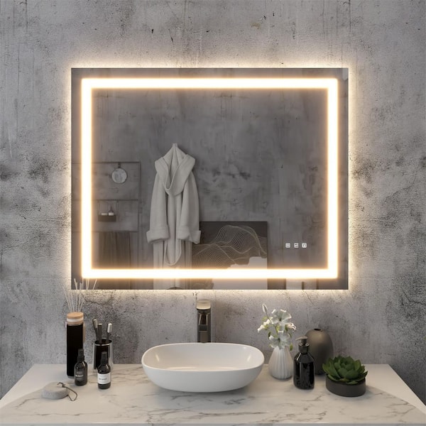 40 in. W x 32 in. H Rectangular Frameless LED Light Anti-Fog Wall Bathroom Vanity Mirror with Backlit and Front Light