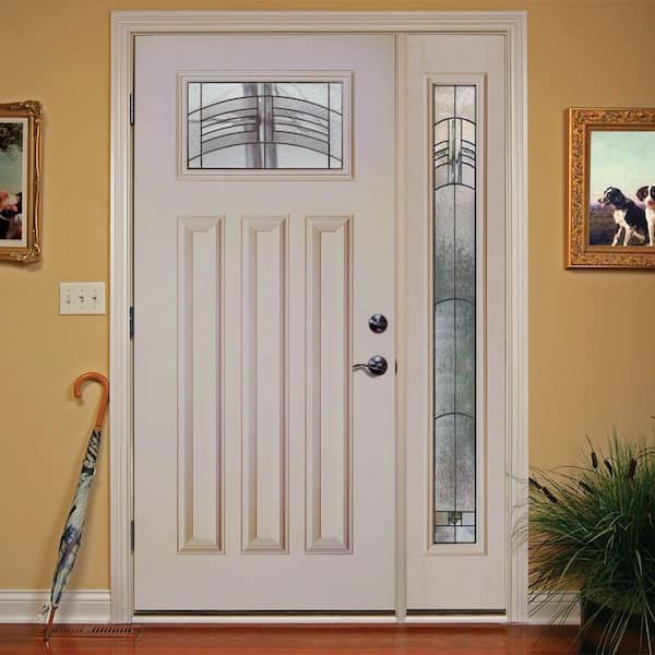 50.5 in.x81.625 in. Rochester Patina Craftsman Lt Unfinished Smooth Left-Hand Fiberglass Prehung Front Door w/Sidelite