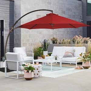 10 ft. Large Outdoor Aluminum Curvy Cantilever Offset Hanging Patio Umbrella with Sandbag Base and Cover in Red