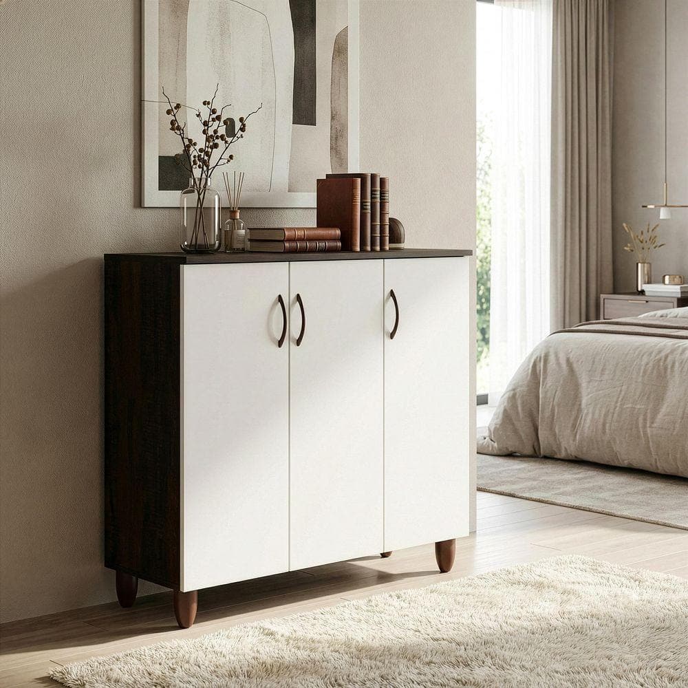 35.25 in. H x 35.5 in. W Brown Particle Board Shoe Storage Cabinet