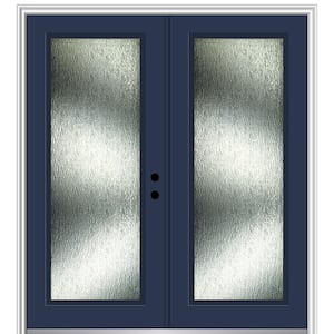 Rain Glass 68 in. x 80 in. Left-Hand Inswing Naval Fiberglass Prehung Front Door on 4-9/16 in. Frame