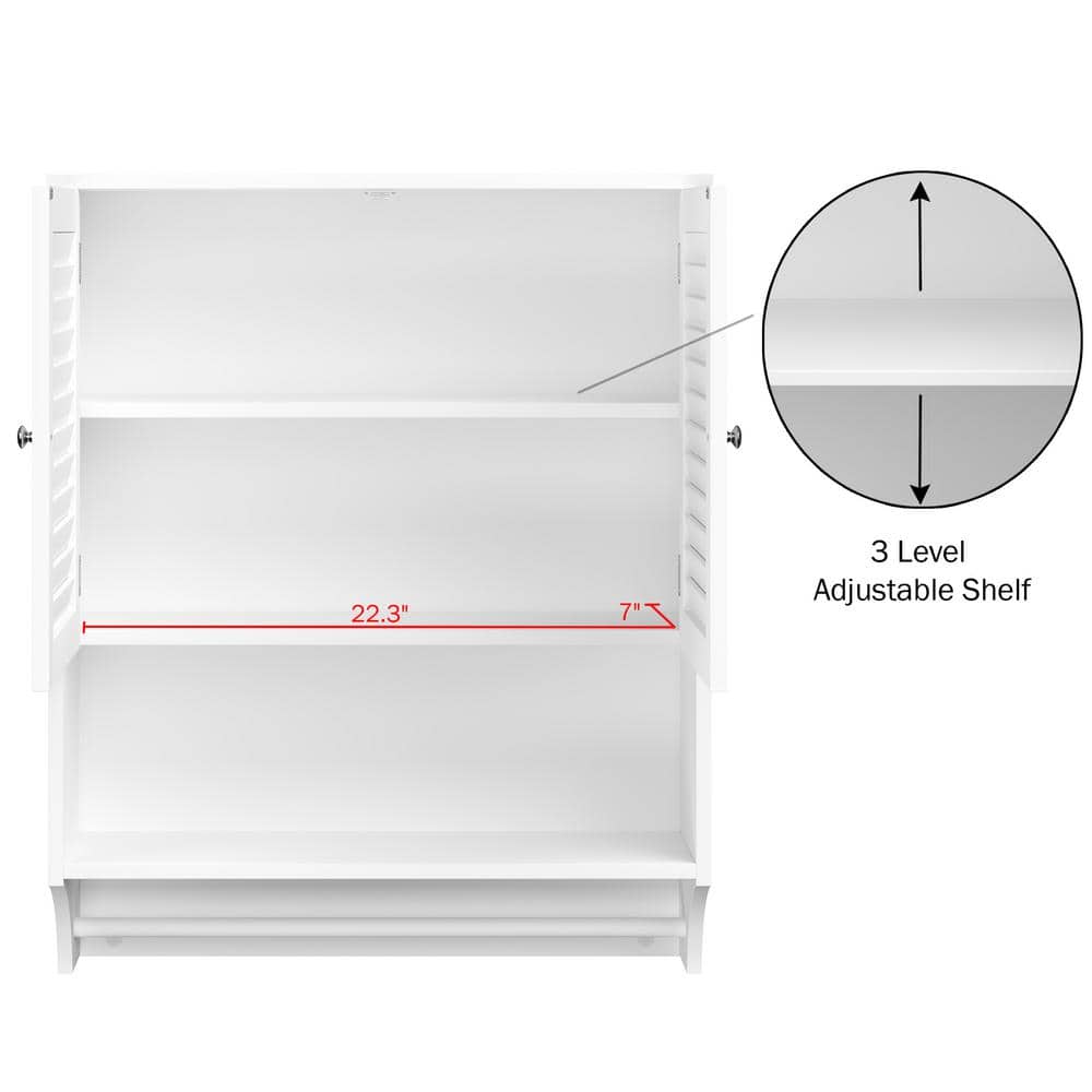 White Engineered Wood Wall-Mounted Bathroom Organizer with Shutter Doors