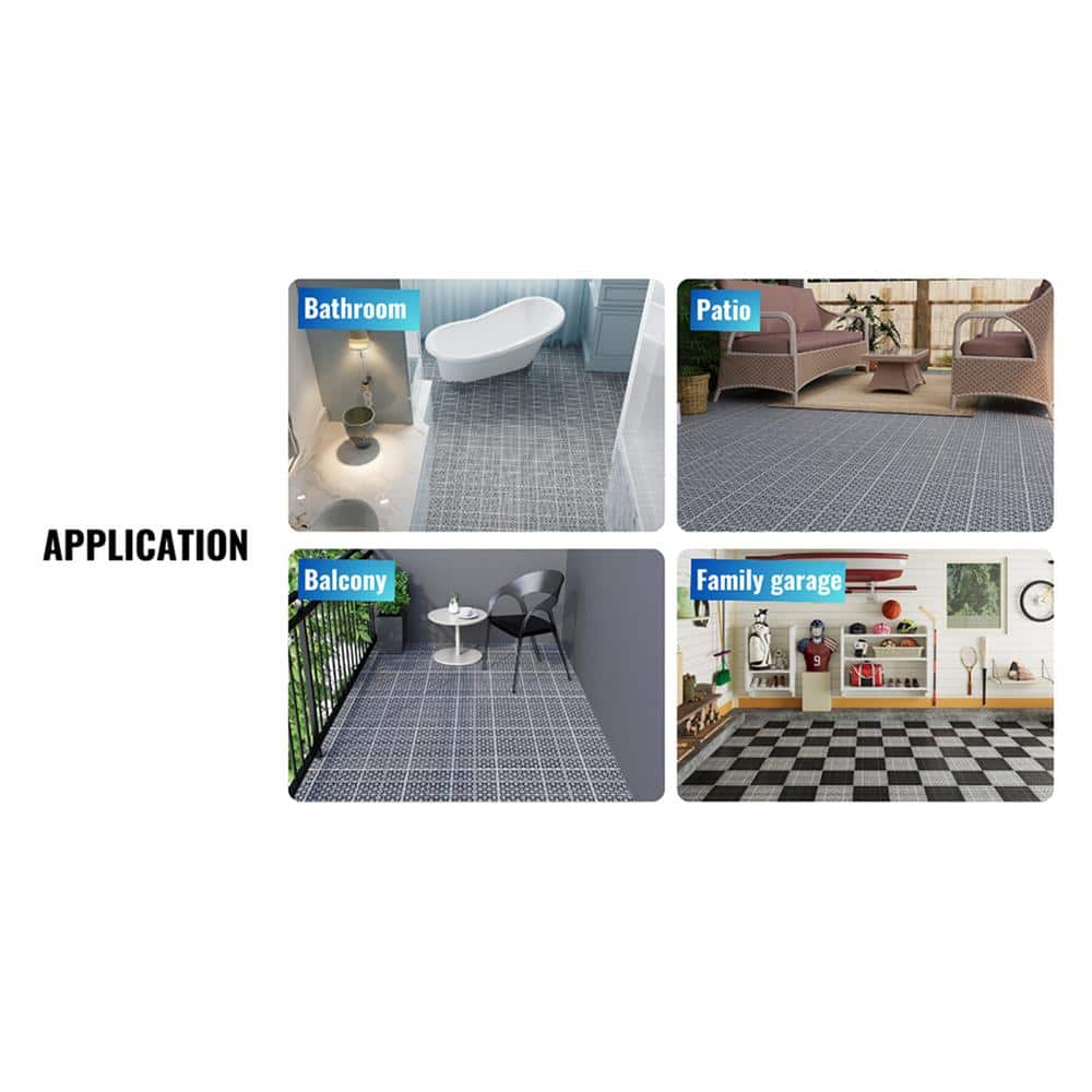 Gray 12" x 12" Plastic Interlocking Deck Tiles with Water Protection
