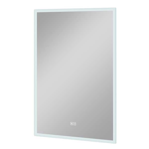 EPOWP 36 in. W x 28 in. H Small Rectangular Frameless Lighted Wall Mounted Bathroom Vanity Mirror in Silver