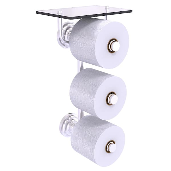 Allied Brass Que New 3-Roll Toilet Paper Holder with Glass Shelf in Satin Chrome