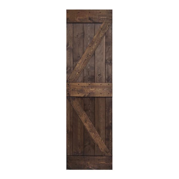 ISLIFE K Style 28 in. x 84 in. Kona Coffee Finished Solid Wood Sliding Barn Door Slab - Hardware Kit Not Included