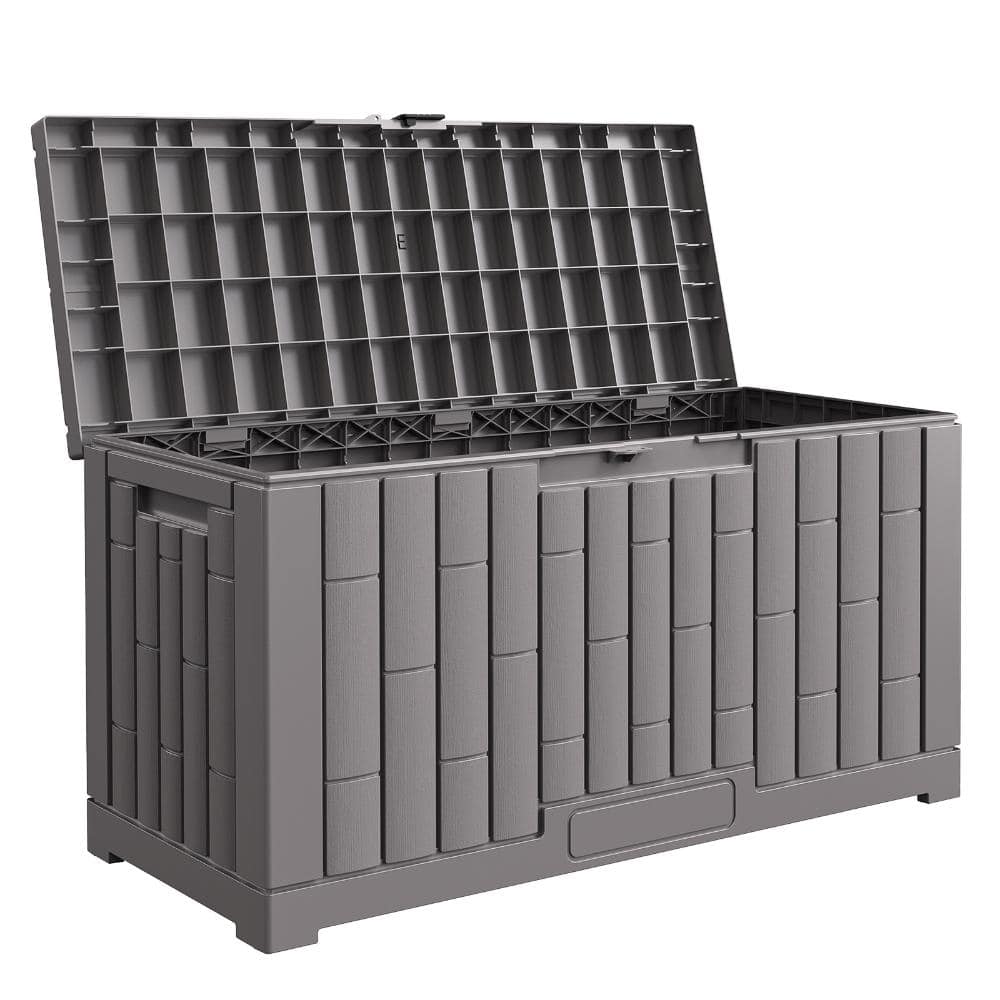60 Gal. Gray Resin Deck Box with Waterproof Outdoor Storage Design