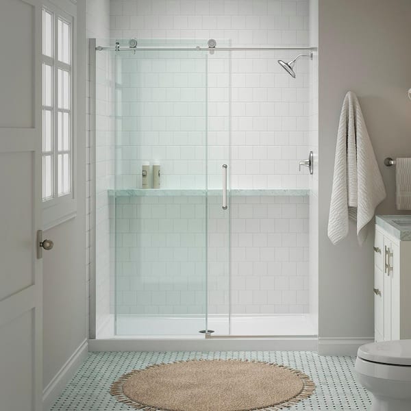 Cursiva 56-60 in. W x 78 in. H Sliding Frameless Shower Door in Bright Polished Silver