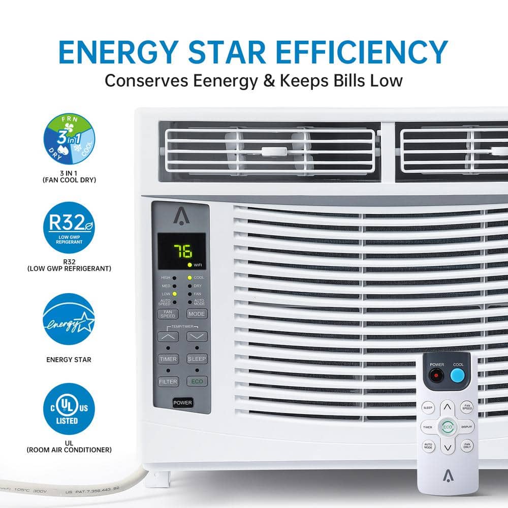 White 6,000 BTU Window Air Conditioner with Remote and Smart Control