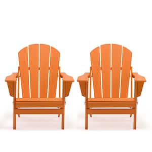 Orange Folding HDPE Plastic Adirondack Chair (2-Pack)