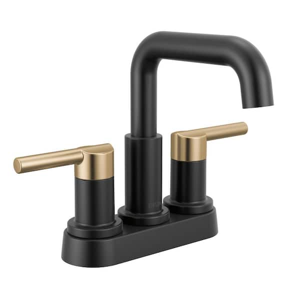 Nicoli 4 in. Centerset Double Handle Bathroom Faucet in Matte Black / Champagne Bronze