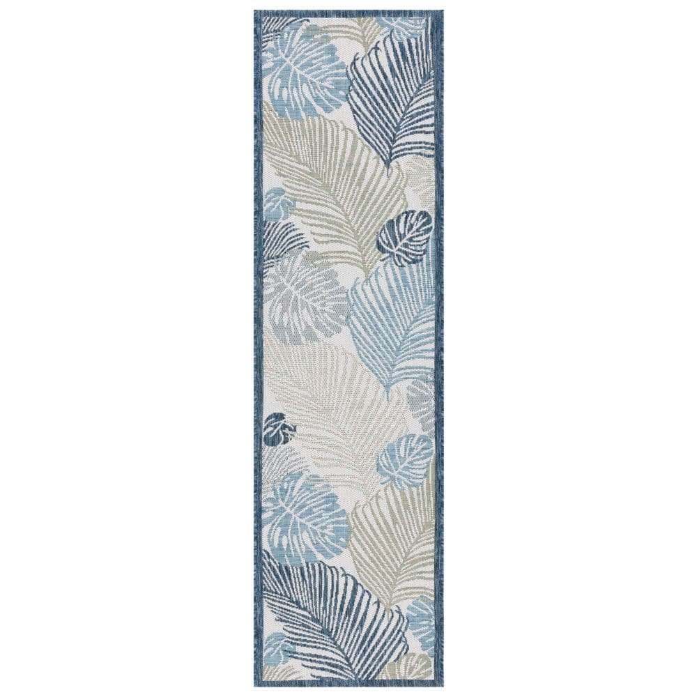 Courtyard Beige/Green Blue 2 ft. x 8 ft. Oversized Botanical Leaf Indoor/Outdoor Runner Rug price history on PriceWatchPro