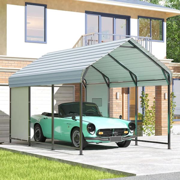 AURA OUTDOOR 10 ft. W x 15 ft. D Galvanized Steel Carport, Car Canopy and Shelter, Gray