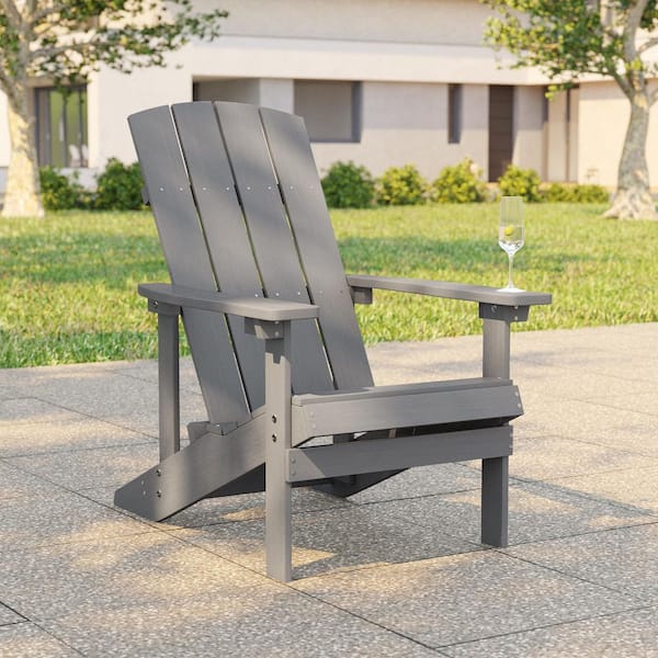 Recycled Plastic Weather Resistant Outdoor Patio Adirondack Chair in Charcoal Gray