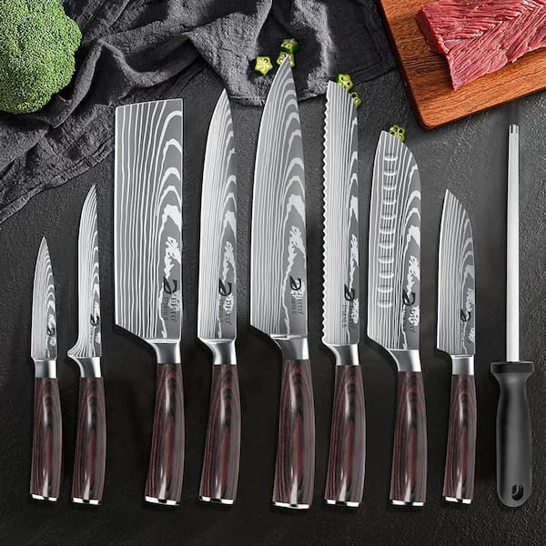 Anqtovp 8 in. Stainless Steel Japanese Chef Knife Sets with Roll