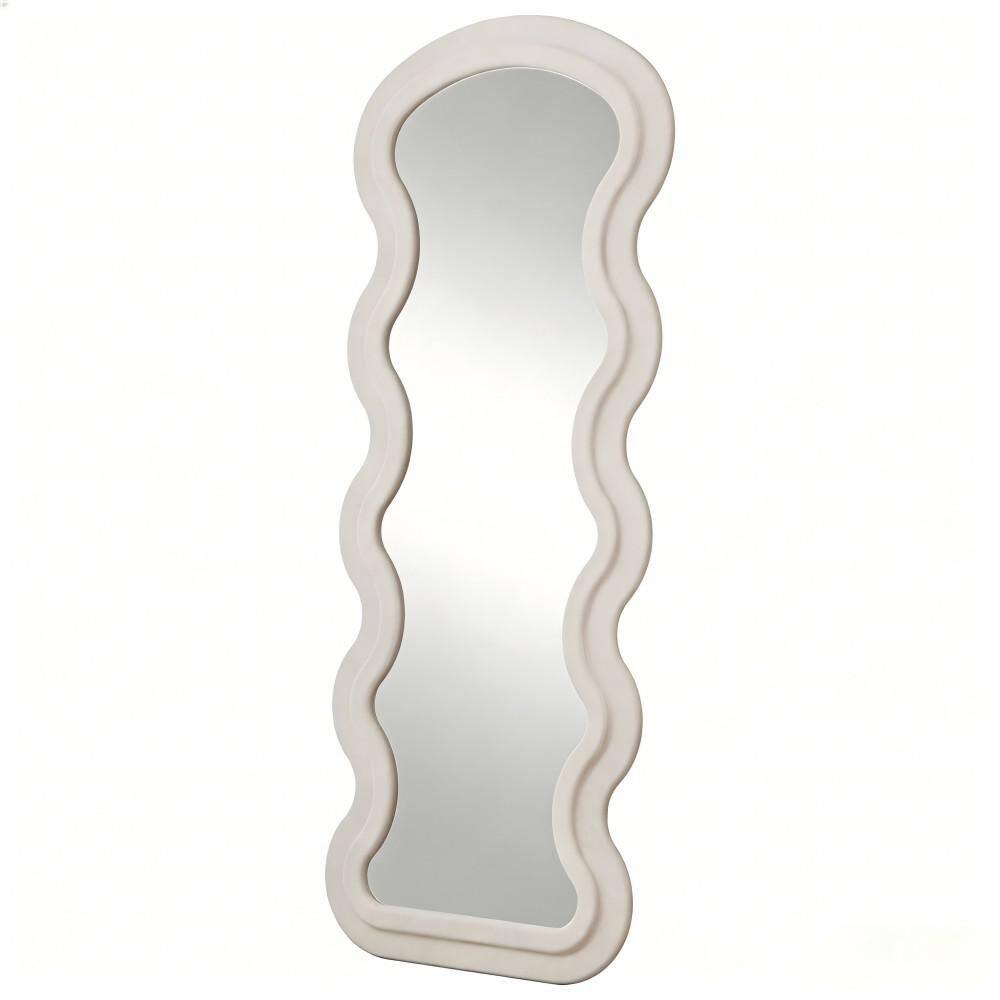 White 23.62 in. W x 62.99 in. H Irregular Metal Full Length Mirror, Flannel Full Length Wave Floor Mirror with Stand