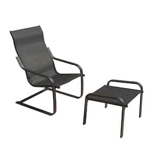 Black C Spring Motion Outdoor Lounge Chair All-Weather Conversation Armchair with Ottoman and Quick Dry Textile Set of 2