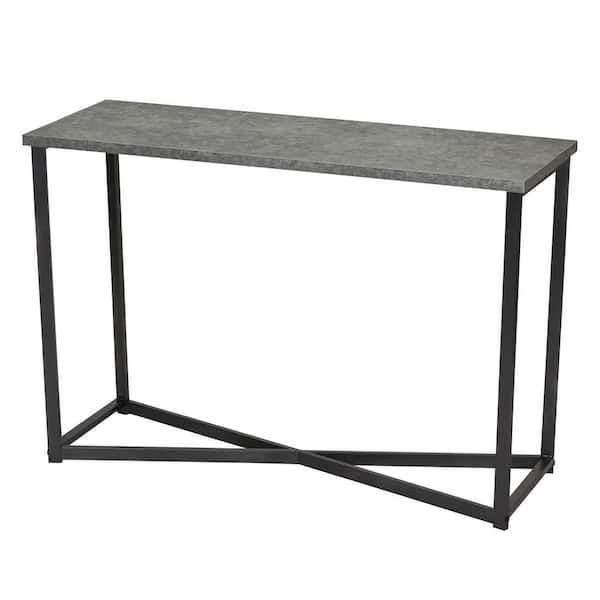 HOUSEHOLD ESSENTIALS 45 in. Concrete/Brown Rectangle Metal Console Table