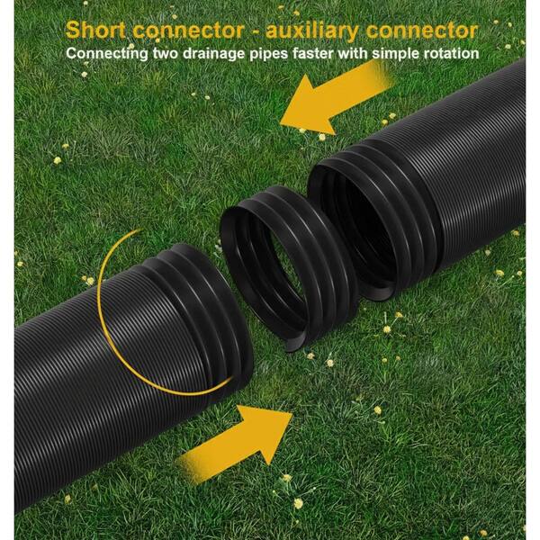 Haofy Black Gutter Downspout Extension – 10-Foot Flexible Polypropylene Drainage Pipe, Built-In Steel Ring, Slope Design, Dual Drain Holes, For Foundation Protection (Black)