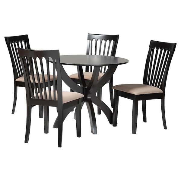 Baxton Studio Bailey 5-Piece Sand and Dark Brown Wood Top Dining Set