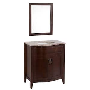 Prado 30 in. W x 19 in. D Bathroom Vanity with Stone Effects Vanity Top in Cold Fusion and Wall Mirror in Chestnut