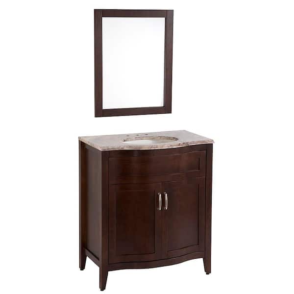 Home Decorators Collection Prado 30 in. W x 19 in. D Bathroom Vanity with Stone Effects Vanity Top in Cold Fusion and Wall Mirror in Chestnut