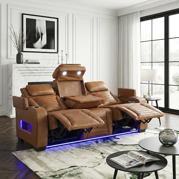 Lazzara Bedos 84 in. W Pillow Top Arm Top Grain Leather Rectangle