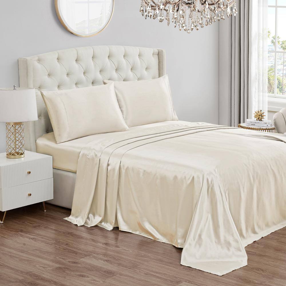 Ivory Twin XL Satin Deep Pocket Sheet Set