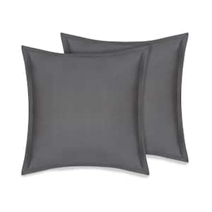 GOTS Certified 100% Organic Cotton Grey 2 in. Flange 26 in. x 26 in. Euro Sham (Set of 2)