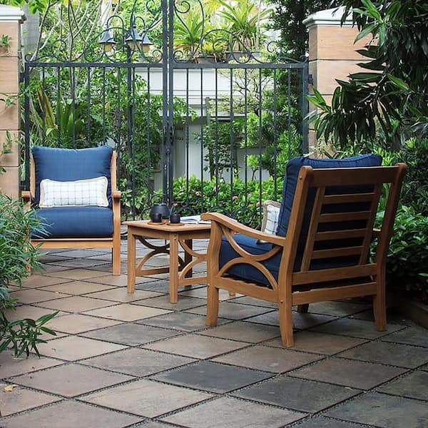 Cambridge Casual Abbington Teak 3-Piece Patio Conversation Set with Navy Cushion