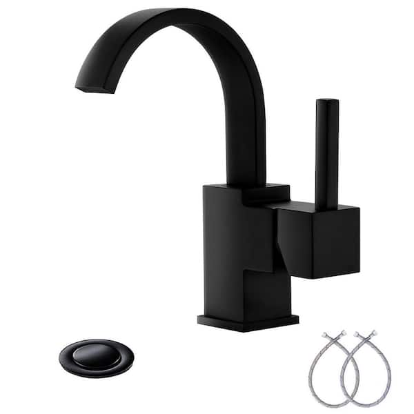 Phiestina Single Handle Bathroom Sink Faucet, 1-Hole Waterfall RV Bathroom Faucet for 1-Hole or 3-Hole in Matte Black