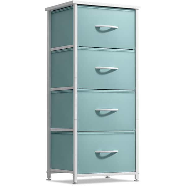 Drawer Aqua Dresser Steel Frame Wood Top Easy Pull Fabric Bins 17.75 in. L x 11.87 in. W x 37.50 in. H 4